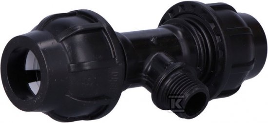 Trójnik zaciskowy PP 90st. 25x1/2 x25 GZ gwint zewnętrzny PN16, do rur PE, kolor czarny 13112501