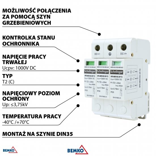 OGRANICZNIK PRZEPIĘĆ 3P DC 1200V KLASY T2 SCHELINGER