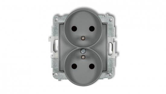 ICON Mechanizm gniazda podwójnego do ramki z uziemieniem 2x(2P Z) (przesłony torów prądowych) szary mat 27IGPR-2zp