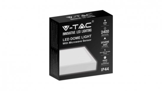 Plafoniera LED 24W 2400lm 4000K IP44 Kwadrat Mleczny Biała Ramka z mikrofalowym czujnikiem ruchu 7667