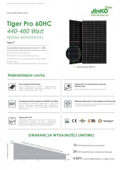 panel PV 460Wp Jinko Solar JKM460M-60HL4-V Monofacial Hal Cut Srebrna Rama