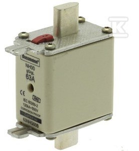 Wkładka bezpiecznikowa, LV, 63 A, AC 500 V, NH00, gL/gG, IEC, podwójny wskaźnik 63NHG00B
