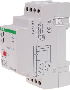 Czujnik zaniku fazy z kontrolą styków stycznika CZF-2BR styki: 1Z, I=10A, próg regulowany:165-180V, 2 moduły