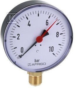 Manometr grzewczy RF 100 RAD, fi 100 mm, 0-10 bar, 1/2 rad, kl. 2,5 pionowy 63614