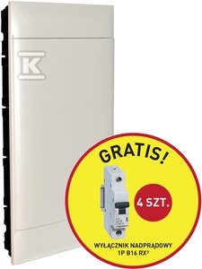Rozdzielnica podtynkowa PRACTIBOX S 4x12 z drzwiami białymi, do ścian pełnych (54 modułowa) - promocja B16 gratis