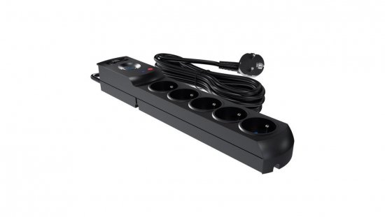 Przedłużacz przeciwprzepięciowy professional 5 gniazd 2xUSB 5m 10A 230V 2300W czarny W-100045