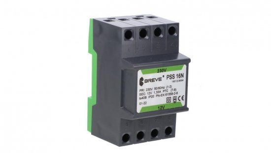 Transformator 1-fazowy modułowy bezpieczeństwa PSS 16N 230/ 12V 1,33A, na szynę DIN, IP20, Ta 40, 16012-9894