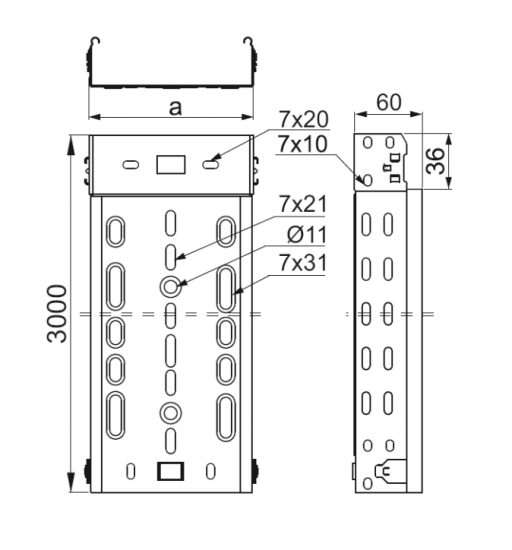 Korytko kablowe perforowane 200x60 grubość 1,0mm KGJ/KGOJ200H60/3 161016 /3m/