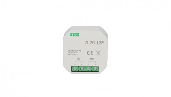 Zasilacz impulsowy do puszki 180-264V AC, wyj. 12V DC 1,6A 20W ZI-20-12P