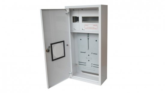 Rozdzielnica licznikowa metalowa na licznik elektroniczny 1 X TL 3F   11 zabezpieczeń zamek okienko RAL 9003A-RZ12E