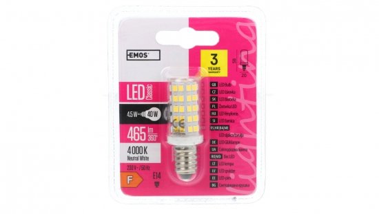 Żarówka LED do okapu 4,5W E14 465lm 4100K CLASSIC ZQ9140