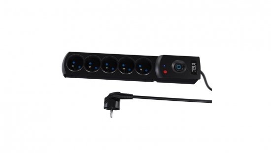 Przedłużacz przeciwprzepięciowy professional 5 gniazd 5m 10A 230V 2300W czarny W-100039