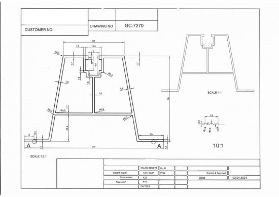 Mostek Trapezowy Wys=70mm L:330mm bez EPDM
