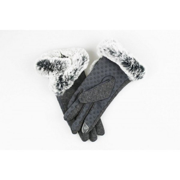 Rękawiczki glam futro sztuczne materiałowe dotykowe szarość REK124