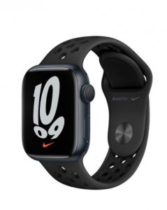 Apple Watch Nike Series 7 GPS, 45mm Koperta z aluminium w kolorze północy z paskiem sportowym Nike w kolorze antracyt/czarny - R