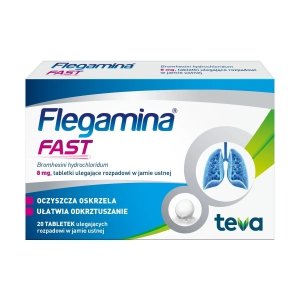 Flegamina Fast 8mg 20 Tabletek Ulegających Rozpadowi w Jamie Ustnej