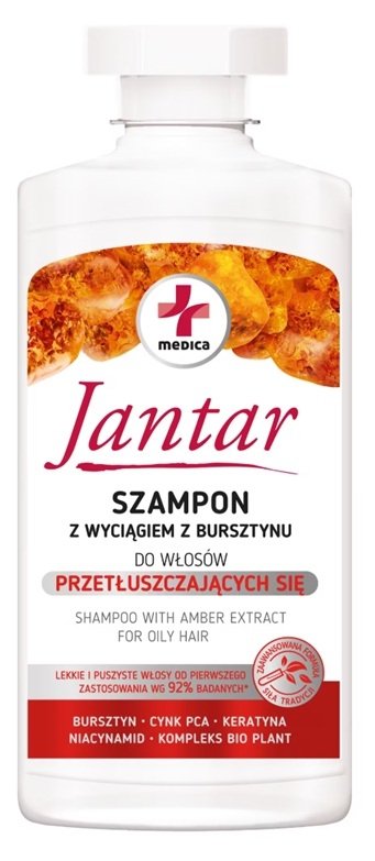 Jantar Medica, szampon enzymatyczny z wyciągiem z bursztynu i peelingiem do włosów przetłuszczających się, 330ml
