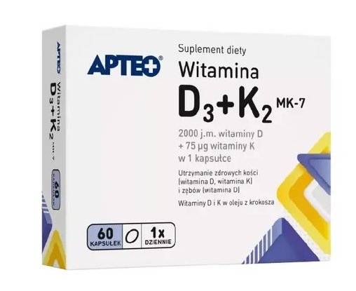 Witamina D3+K2 MK-7 APTEO, 60 kapsułek