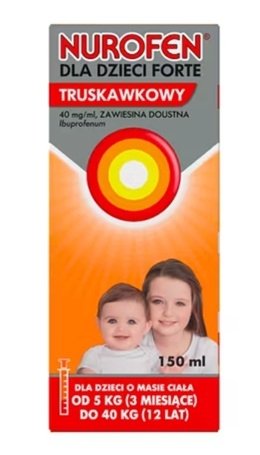 Nurofen dla dzieci Forte 200 mg/5 ml, smak truskawkowy, zawiesina doustna, 150 ml
