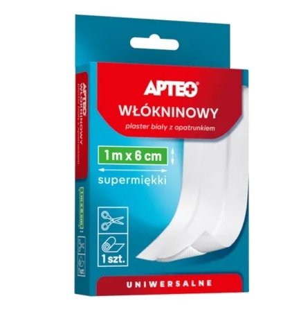 Plaster włókninowy biały z opatrunkiem, 6 cm x 1 m, do cięcia