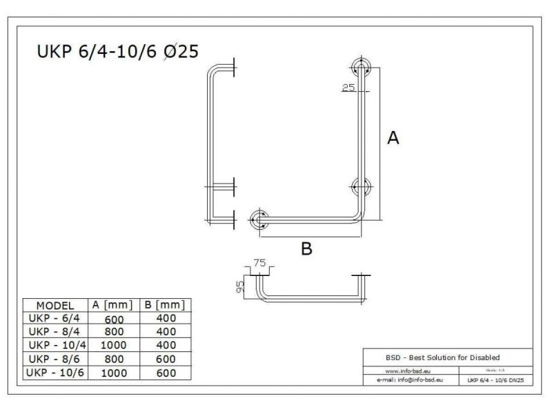 Uchwyt Kątowy dla Niepełnosprawnych prawy 60/40cm biały fi32