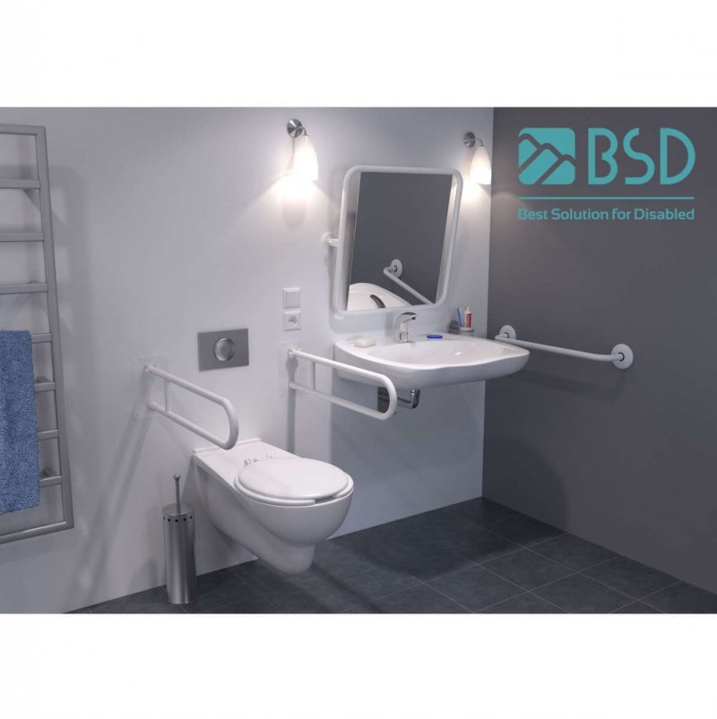 Uchwyt WC dla Niepełnosprawnych mocowany do podł-ścia prawy 80cm biały fi32 + MASKOWNICE