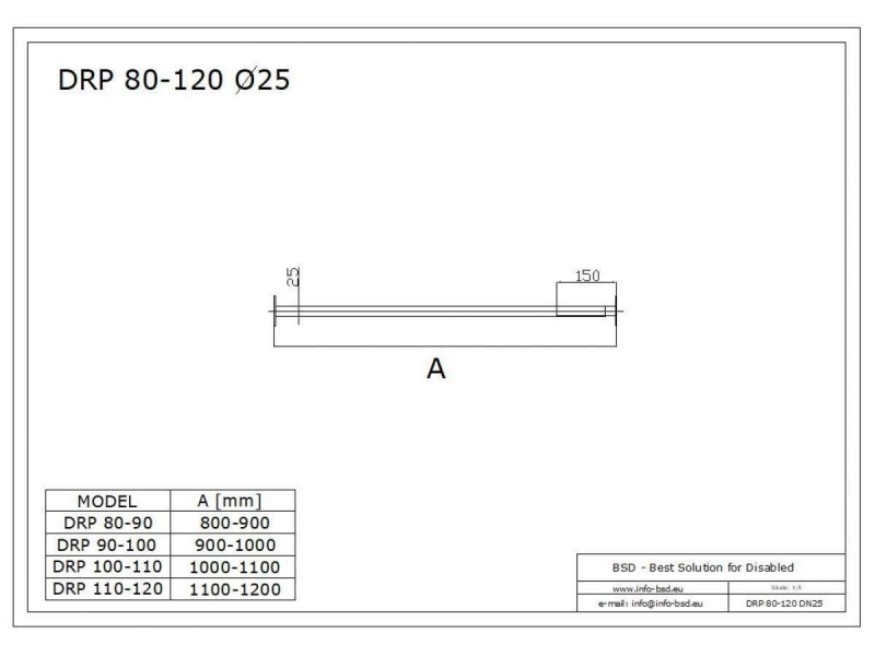 Drążek prosty regulowany 90x100  stal nierdzewna fi25
