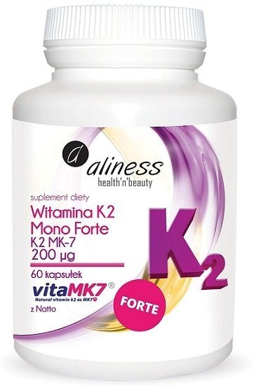 Aliness Witamina K2 Menachinon MonoFORTE MK-7 200 µg z Natto suplement diety 60 kapsułek