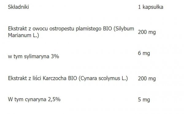 Aliness BeOrganic Ostropest produkt BIO 3% + Karczoch BIO 2,5% 400mg x 50 kaps