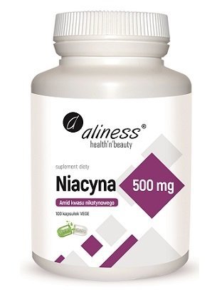 Aliness Niacyna Amid kwasu nikotynowego 500mg suplement diety 100 kapsułek VEGE