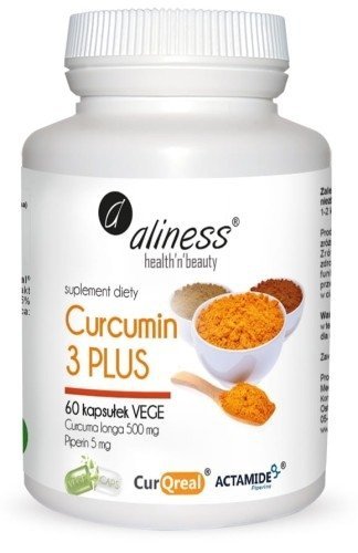 Aliness Curcumin 3 PLUS Curcuma longa 500 mg Piperin 5 mg  suplement diety 60 kapsułek
