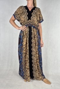 S1 - Suknia maxi boho z printem w stylu koronki i orientalnymi wzorami