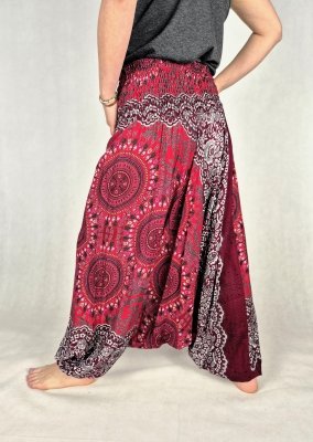 Szarawary damskie z Tajlandii – 100% rayon – Bordowe Mandale &amp; Kwiatowy Ornament