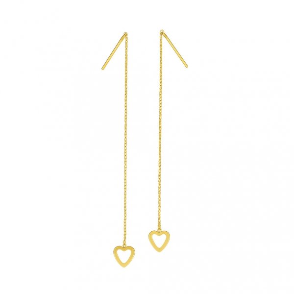 Złote Kolczyki Serca na Delikatnym Łańcuszku 585 – Długie Przeciągane