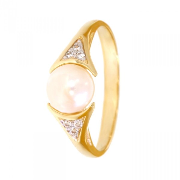 Złoty pierścionek elegancki z perłą hodowlaną i cyrkoniami PR.00508 pr.585