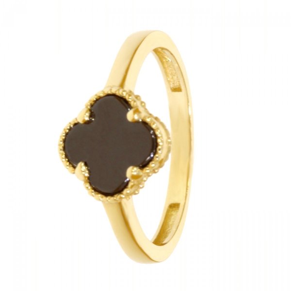Złoty pierścionek kwiatek z onyksem syntetycznym PR.00773 pr.585