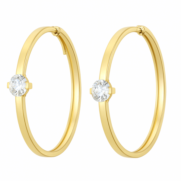 Złote Kolczyki Koła z Białą Cyrkonią 585 – Elegancja na Każdą Okazję