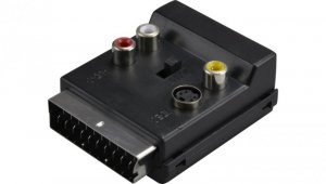 Przejście Adapter EURO SCART (wtyk 21-pin) / 3x RCA Cinch (gniazdo) + S-Video (gniazdo) + EURO SCART (gniazdo 21-pin)