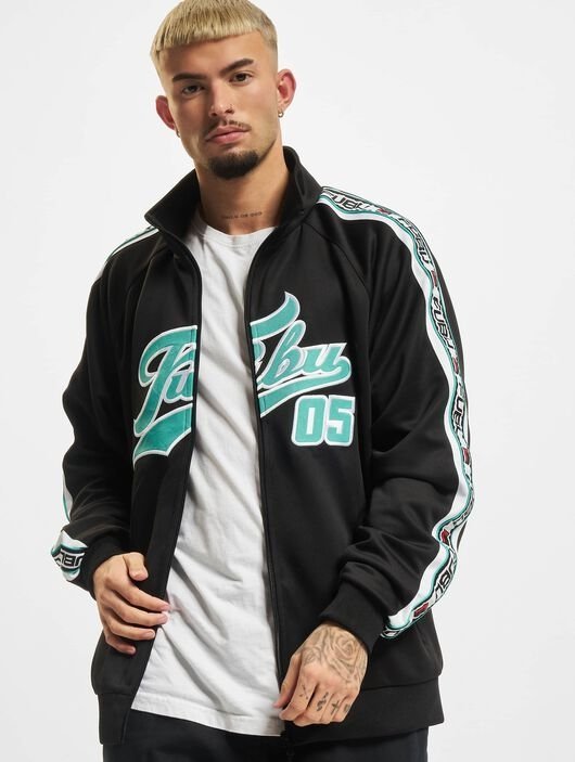 Fubu Herrenbluse Sweatshirt mit Reißverschluss Varsity Tape Track Jacket Schwarz