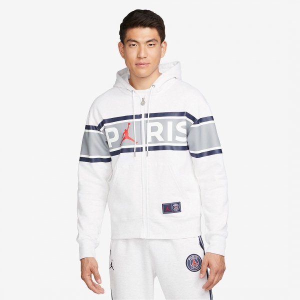 Jordan Herren Sweatshirt mit einer Kapuze auf weißem Reißverschluss m J PSG Fleece FZ DB6481-051