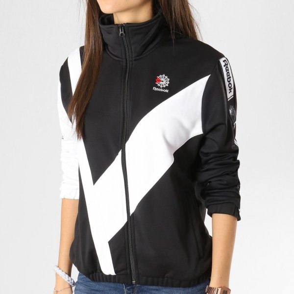 Reebok Cl Tracktop DT7260 Sport Damenbluse In Schwarz und Weiß