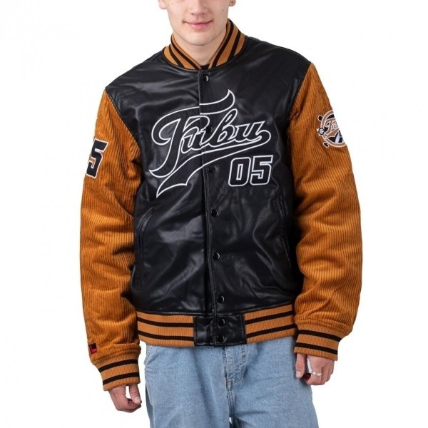 Fubu Herrenjacke Bomberjacke Varsity Block Corduroy Jacket In Schwarz und Braun