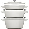 Zestaw 3 naczyń żeliwnych z pokrywką STAUB 40508-388-0 - biała trufla 24 cm