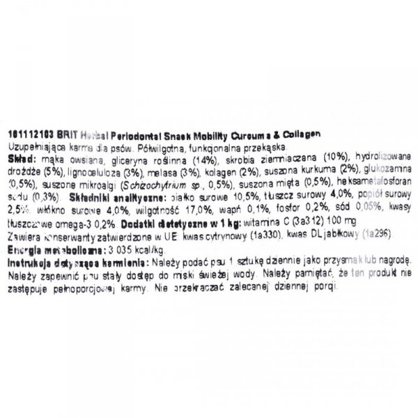 BRIT Dental Stick Mobility Curcum & Collagen  - przysmak dla psa - 251 g