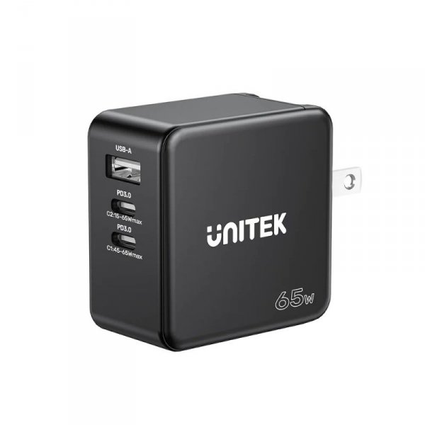 UNITEK ŁADOWARKA GAN, PD 65W 2X USB-C, USB-A