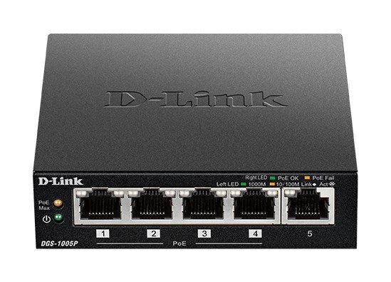 D-Link DGS-1005P/E łącza sieciowe Nie zarządzany Gigabit Ethernet (10/100/1000) Obsługa PoE Czarny