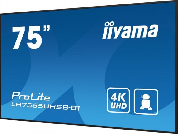 iiyama LH7575UHS-B1AG signage display Płaski panel Digital Signage 190,5 cm (75&quot;) LCD Wi-Fi 500 cd/m2 4K Ultra HD Czarny Procesor wbudowany Android 11 24/7