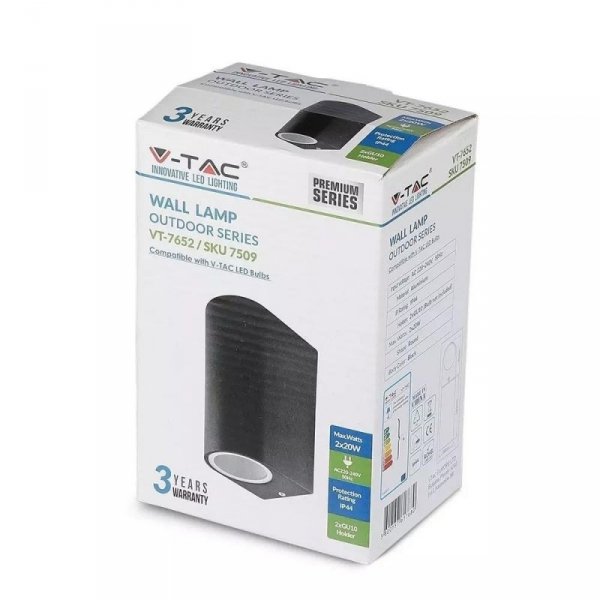 Kinkiet ścienny V-TAC VT-7652 230V IP44 GU10 (SKU 7509) Czarny