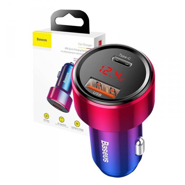 Ładowarka samochodowa Baseus Magic USB + USB-C QC 4.0  PD 45W (czerwono-niebieska)