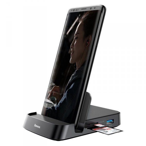Stacja dokująca, HUB USB-C Baseus Mate Docking do smartfonów Huawei i Samsung, 15W (czarna)